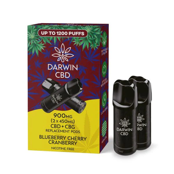 DARWIN CBD REPLACEMENT PODS THE BIG ONE 900mg(2x450mg) BLUEBERRY CHERRY CRANBERRY