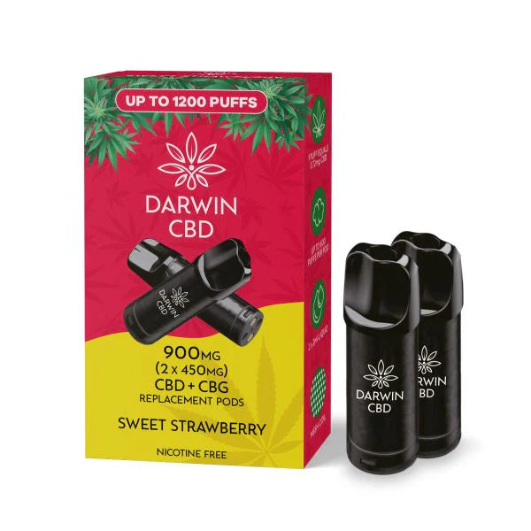 DARWIN CBD REPLACEMENT PODS THE BIG ONE 900mg(2x450mg) SWEET STRAWBERRY