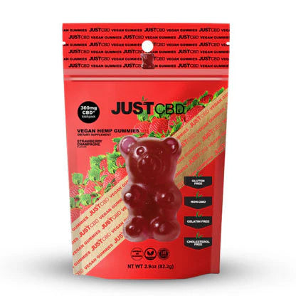 JUST CBD GUMMIES BAG 300MG 82.2G BEARS STRAWBERRY CHAMPAGNE