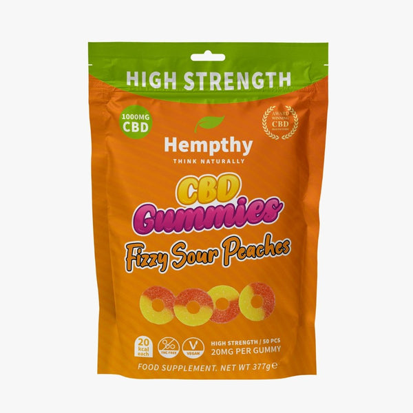 HEMPTHY CBD SOUR PEACH RINGS GUMMIES 1000MG