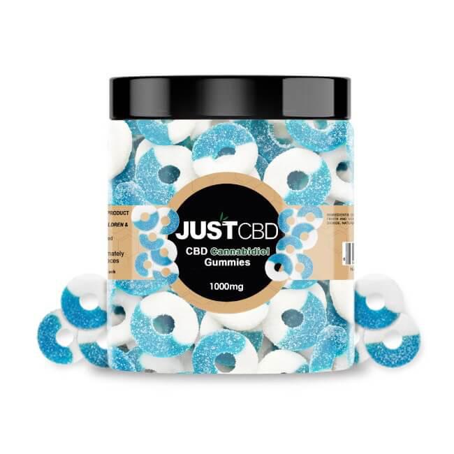 JUST CBD GUMMY BLUE RASPBERRY RINGS - 1000MG
