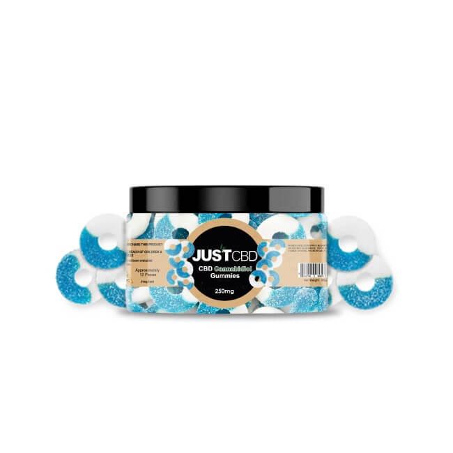 JUST CBD GUMMY BLUE RASPBERRY RINGS - 250MG
